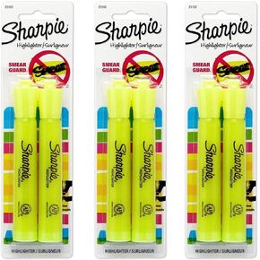 Sharpie 25162PP Accent Tank-Style Highlighter, Fluorescent Yellow, 3 Blister Packs of 2 Highlighters Each for a Total of 6 Highlighters; Large Ink Supply, Chisel Tip, SmearGuard Ink Technology