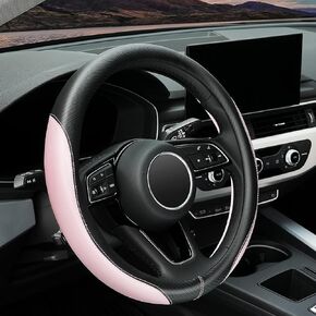 YHONGJT Soft Cute Light Pink Microfiber Leather Anti-Slip Steering Wheel Cover, Universal 15 Inch for Women Girls, Fit Vehicles, Sedans, SUVs, Vans, Trucks