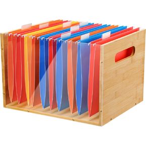 منظم صندوق ملفات أكريليك شفاف حديث مع لمسات من الخيزران الصديق للبيئة لسجلات الفينيل والألعاب والمزيد - تصميم أنيق ومقابض محمولة وحامل مستندات شفاف لسهولة الإعداد والتخزين متعدد الاستخدامات in Kuwait