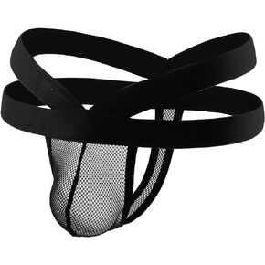 comeondear Men's Jockstrap Underwear Sheer Thong G-String with Pouch Low Rise Athletic Supporters Stretch Brief Gym