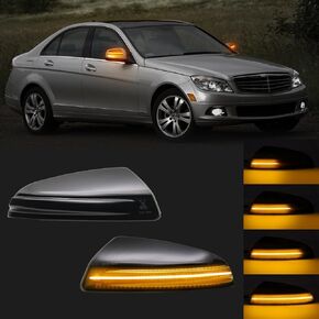 HTZCMOTO LED Side Mirror Turn Signal Puddle Light Compatible with C250 Sedan C300 C350 C63 AMG Sedan ML-Class W164 ML300 ML320 ML350 ML 63 AMG ML500 ML550,Smoked Lens