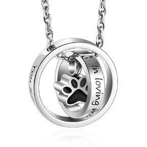 XIUDA Paw Print Urn Necklace for Ashes Pet Cremation Jewelry for Ashes Stainless Steel Memorial Cremation Necklace for Dog Ashes - You Left Paw Prints on My Heart