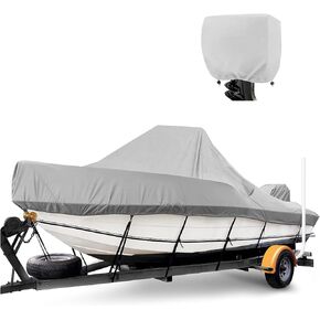 Center Console Boat Cover 20-22 ft, Upgraded 900 Heavy Duty Waterproof Boat Cover for Center Console Boat 20ft 21ft 22ft, Marine Grade Canvas, Gray