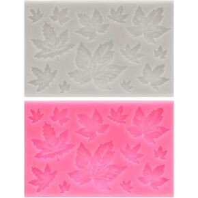 PATIKIL 4pcs Polymer Clay Mold, Clay Mold Fondant Mold Maple Leaf Mold Silicone for Crafts Air Dry DIY Cake Chocolate Candy Sugar Baking, Pink Grey