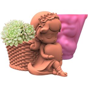 Love Basket Girl Vase Flower Pot Silicone Mold Succulent Planter Plaster Concrete Mold Pen Holder Cement Clay Resin Mould
