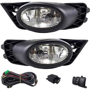 Fog Lights Assembly Replacement for 2009 2010 2011 Honda Civic Sedan, Front Bumper Driving Fog Lamps with Wire Harness for Passenger and Driver Side (Clear Lens)
