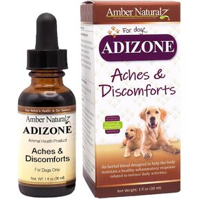 Amber NaturalZ Adizone Herbal Supplement for Dogs | Canine Herbal Supplement for Occasional Soreness, Stiffness, Aches and Discomfort | 1 Fluid Ounce Glass Bottle | Manufactured in The USA
