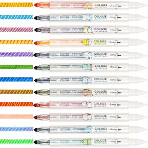 مجموعة أقلام تحديد متغيرة اللون مكونة من 12 قطعة، قلم تمييز بطرف مزدوج من NiArt، ألوان متنوعة، أقلام سحرية متغيرة للمسح برأس رفيع، ألوان متنوعة، فلورسنت للمجلة الفنية in Kuwait