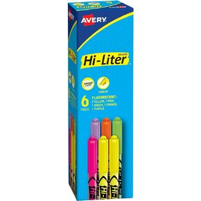 AVERY Hi-Liter Pen-Style Highlighters, Smear Safe Ink, Chisel Tip, 6 Assorted Color Highlighters (23565)