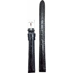14mm Black Genuine Leather Watchband | Tail Lizard Grain, Lightly Padded, Replacement Watchstrap that brings New Life to Any Watch (Ladies Standard Length)