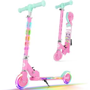 BELEEV V3 Scooter for Kids with Light-Up Wheels & Stem & Deck, 2 Wheel Folding Scooter for Girls Boys, 4 Adjustable Height, Lightweight Kick Scooter with Handy Kickstand for Children Ages 3-12