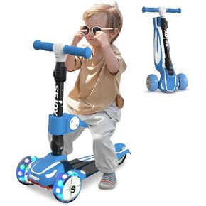سكوتر سيجوي للأطفال الصغار مع 3 عجلات واسعة جدًا للأطفال، لعبة سكوتر قابلة للطي مع ارتفاع قابل للتعديل/مقود ومقعد قابل للطي للأطفال من سن 3 سنوات فما فوق (أزرق) in Kuwait