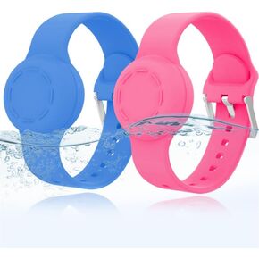 2 Pack Kids Waterproof AirTag Bracelet, Silicone Case Compatible with Apple AirTag Holder, Hidden Wristband Case for Air Tag GPS Tracker Band for Child Toddler, Adjustable(Mint Green,Purple)