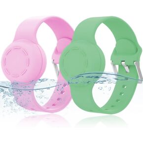 2 Pack Kids Waterproof AirTag Bracelet, Silicone Case Compatible with Apple AirTag Holder, Hidden Wristband Case for Air Tag GPS Tracker Band for Child Toddler, Adjustable(Mint Green,Purple)
