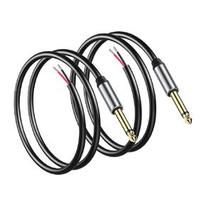 GINTOOYUN 2 Pack 6.35mm Male Plug to Bare Wire Open End TRS 3 Pole Stereo 1/4" 6.35mm Speaker Wire Adapter Connector to Bare Wire Open End Audio Cable for Microphone Speakers-0.3m/11in