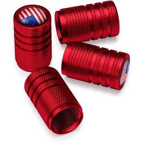 Osilly American Flag Tire Valve Stem Cap, 4 Pcs Aluminum Alloy Valve Stem Covers, Heavy Duty Leak-Proof Stem Caps, Airtight Tire Accessories for Car Trucks Motorcycles Bikes (Black/Red)
