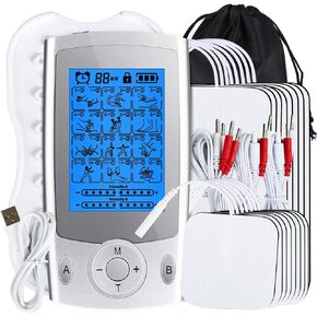 Newest 4 Channel 24 Modes Tens Unit Rechargeable with 24 Pcs Reusable Electrode Pads, Tens Unit Muscle Stimulator (Luxury Family Pack), Large Screen Tens Unit Massager for Pain Relief