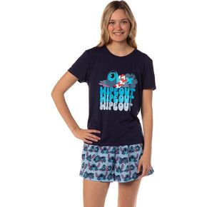 Disney Womens' Lilo & Stitch Wipeout Short Sleeve and Short Sleep Pajama Set