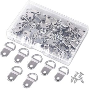 50pcs D Ring Hangers, Heavy Duty Small D-Ring Picture Hangers Kit with 50pcs Screws Nickel Plated Picture Frame Wire Kit for Wall Decor Mirror Art Gallery