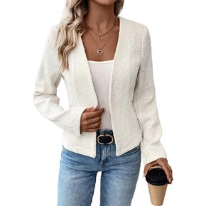 2024 Summer Cropped Collarless Blazer Lightweight Fully Lined Open Front Elegant Petite Work Office Jackets in Kuwait