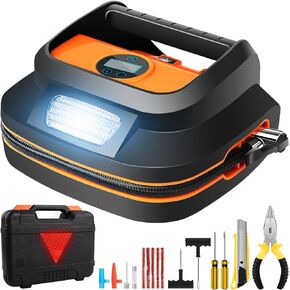 AUTODECO 12V DC منفاخ الإطارات المحمول ضاغط الهواء مع مقياس رقمي لإطارات السيارات والدراجات المطاطية الأخرى باللونين الأسود والبرتقالي in Kuwait