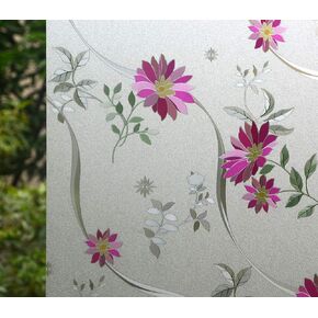VSUDO 17.7" by 118.1" Static Cling Window Film for Privacy, Purple Chrysanthemum Pattern Window Tint for Home, Window Glass Sticker for Office (14.53 Sq. Ft Total)