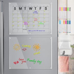 Set of 2 Acrylic Calendar for Fridge,Fridge Calendar Monthly and Weekly Acrylic Calendar for Wall,Clear Magnetic Board for Fridge (16"x12"Inches) (Plastic) in Saudi Arabia