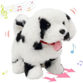 Hopearl Walking Point Dog Interactive Electronic Pet Plush Toy Puppy Woof and Moving Animated Nodding Head Gift for Toddlers Birthday, Black, 7''
