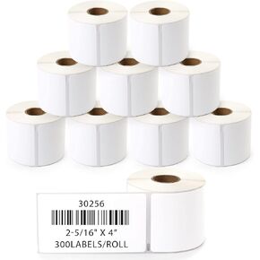 ملصقات حرارية LotFancy مقاس 2-5/16 بوصة × 4 بوصة متوافقة مع DYMO 30256، ملصقات الشحن (10 بكرات، 300 ملصق/لفة)، كاتب ملصقات متوافق مع الباركود البريدي متعدد الأغراض للعنوان، طابعات مكتبية رولو وحمار وحشي 4XL