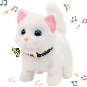 Easfan Walking Kitty Plush Toy Electric Interactive Cat Stuffed Animal Meowing Tail Wagging Head Nodding Cat Pet Toy Animated Kitten Birthday for Kids Toddlers,7.5’’