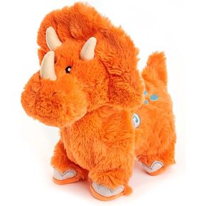 كادل بارن - دينو برايتس - ستومبين سيرا | لعبة الديناصور المحشوة باللون البرتقالي ترايسيراتوبس من القطيفة للمشي واللعب بالأغنية، 25.4 سم in Kuwait