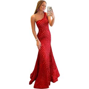 Ztikolen Womens One Shoulder Sequin Mermaid Corset Prom Dresses for Teens Sparkly Long Formal Evening Ball Gown ZN012