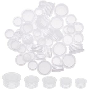 GORGECRAFT 5 Size 50PCS Salt and Pepper Shaker Stoppers Plastic Salt Shaker Plug Stopper 1/2 to 57/64 Inch Replacement Plug Bottle Caps Reusable Clear Round End Cap for Bottles Pipes Flower Pots