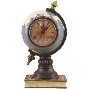 Vintage Desk Clock Globe Design Metal Clock World Map Retro Antique Tabletop Clock Ornament for Home Office Desk Decoration Blue