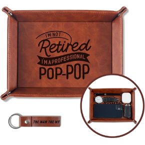 INNObeta Pop Pop Gifts Valet Tray, Desktop Storage Organizer PU Leather Bedside Tray Key Coin Holder for Papa, Perfect for Birthday, Christmas Father's Day - The Man The Myth The Legend