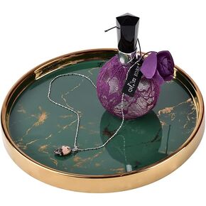 Decor Trends Marble round Perfume Tray Jewelry Dish Tray Ceramic Decorative Vanity Tray for Perfume Circle Marble Tray for Dresser Dia 8.6 inch, Dia 8.66 inch, Black