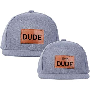 Father Son Matching Hats, Dude, Little Dude Snapback Set Adjustable Toddler Baby Hat, Gift for Dad Son