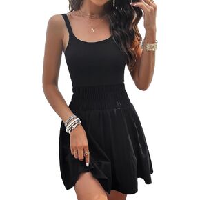 ثوب فضفاض نسائي كاجوال أنيق صيفي بدون أكمام، تنورة قابلة للتمدد مع شورت، بذلة للركض in Kuwait