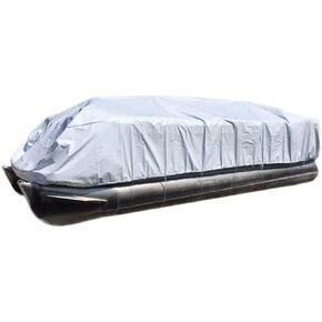 | 18ft - 26ft Pontoon Storage Boat Cover | Heavy Duty, Waterproof & Reusable | Perimeter Rope & Straps Included (20ft)