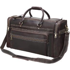 Polare 24" Retro Full Grain Leather Duffel Weekender Travel Overnight Luggage Bag With YKK Metal Zippers