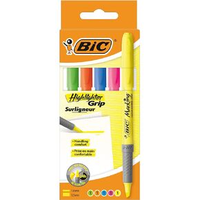 BIC Highlighter Grip Collection Box - Assorted Intense and Pastel Colours, Metal Gift Box of 15
