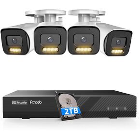 PANOOB 16 Channel Security Camera System 4TB HDD, H.265 12PCS 5MP PoE Commercial IP Bullet Camera, Smart Color Night Vision, 2 Way Audio Talking, AI Human Detection, Remote Access, PB65A1216-5MD