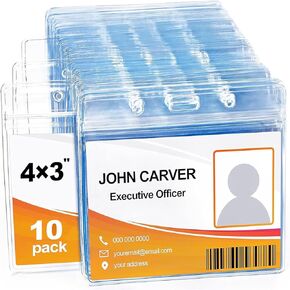 100 Pcs Clear Plastic Extra Thick Horizontal Card Holders, 4x3 Inch Sealable Waterproof Name Badge Bank ID Card Protector