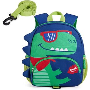 mommore Toddler Backpack for Boys 2-4, 3D Cartoon Mini Kids Backpack, Small Baby Backpack with Toddler Leash, Chest Buckle, Water-Resistant Pre-K School Bag, Dinosaur