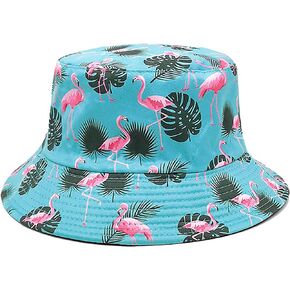 IHAUIUE Flamingo Print Bucket Hat Hawaiian Beach Fishing Cap Reversible Packable Sun Hats for Women, Ladies, Girls