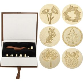 PATIKIL Plant Wax Seal Stamp Kit, Flower Wax Stamp with Wooden Handle, Gift Box Leaves Branch Brass Head Vintage Decoration, Style 2