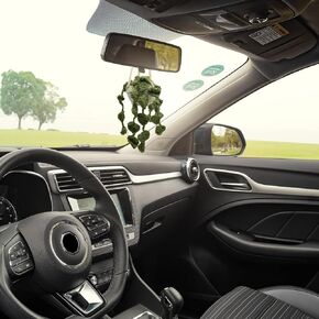 Car Mirror Hanging Accessories Decor, Cute Crochet Plant Car Mirror Hanging Accessories, Aesthetic Car Rearview Charms Decorations, Cute Car Accessories for Women Men (Fluorescent Green)