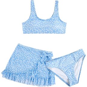 SOLY HUX Girl's 3 Piece Swimsuits Cute Bikini Bathing Suit with Cover Up Skirt Light Blue Floral Print 13-14Y in Saudi Arabia