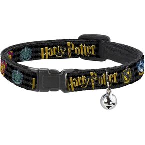 Cat Collar Breakaway with Bell Harry Potter Hufflepuff Ravenclaw Gryffindor Slytherin Black 8.5 to 12 Inches 0.5 Inch Wide