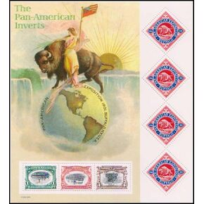 Pan American Inverts Full Sheet of 7 Stamps 3 Inverts & 4 x 80¢ Buffalo USA 2001 Scott #3505